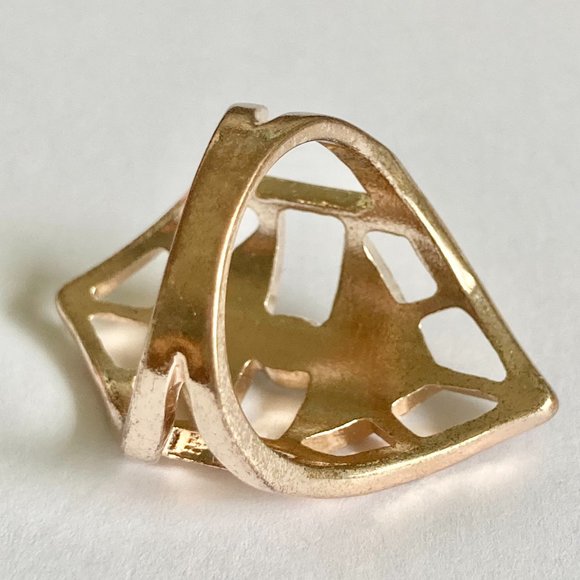 Rose Gold Cubic Zirconia Cocktail Ring Boho Art Deco Size 7 Plated Statement - Picture 10 of 12